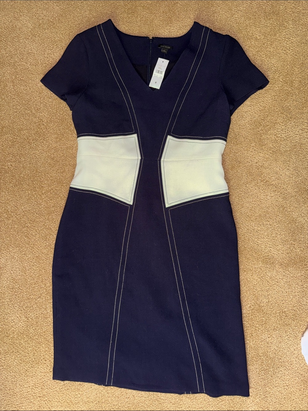 Navy and White Ann Taylor Midi Dress